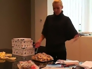 Super hot and sweet blonde Sophie Moone opens her Christmas presents by her...