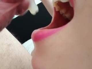 big cumshot in sexy mouth
