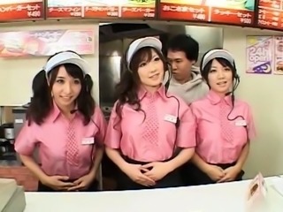 Delightful Japanese babes in uniform get fucked in public