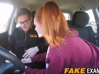 Young redhead slut pussy examined at her driving test